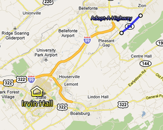 Map of Irvin Hall Adopt-A-Highway